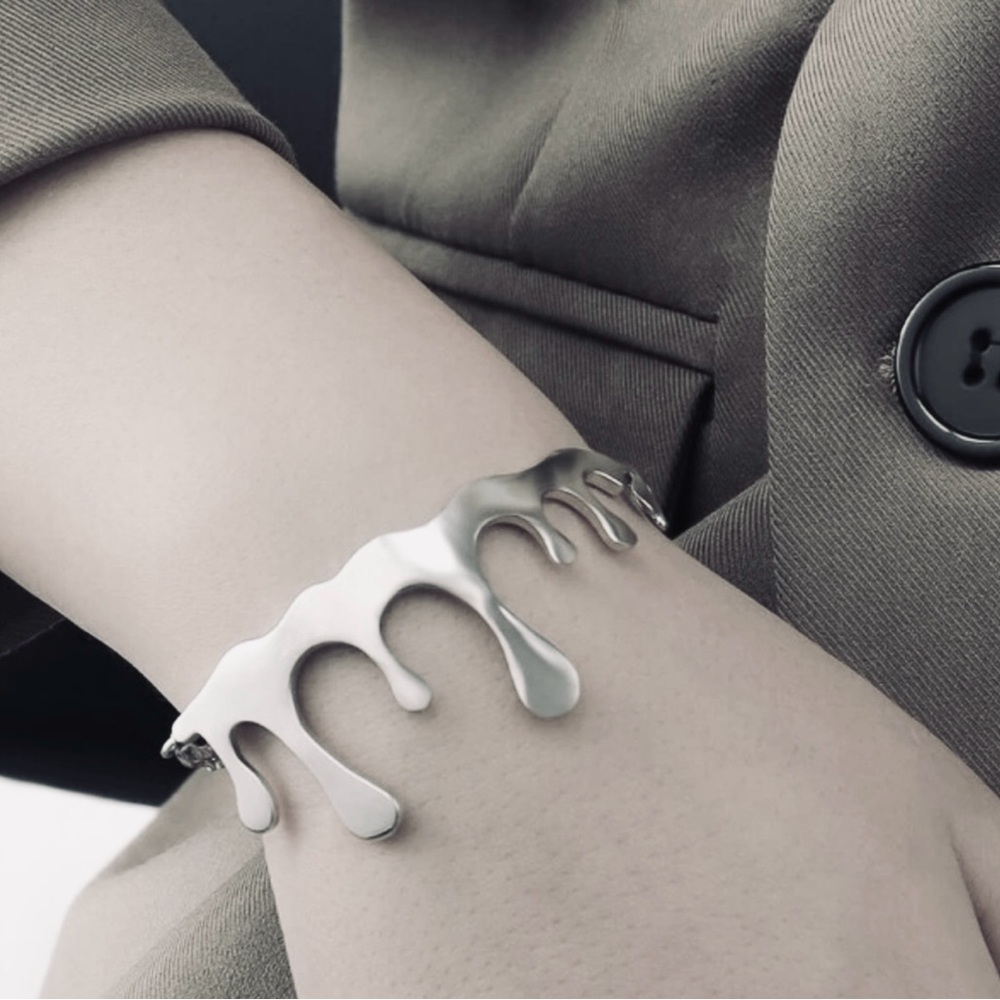 Melting Metal Dripping Droplet Blood Liquid Water Goth Edgy Vampire Steel Bangle